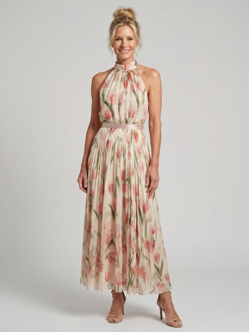 Aurelle | Midikleid mit Neckholder-Ausschnitt und Blumenmuster
