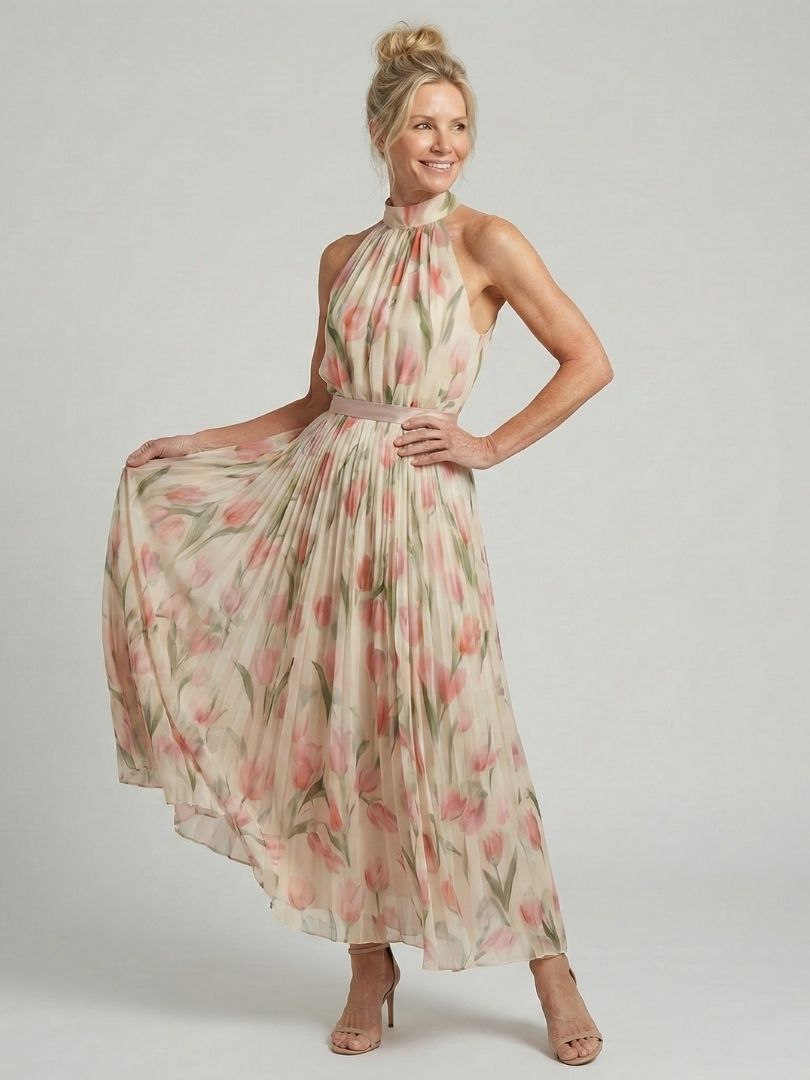 Aurelle | Midikleid mit Neckholder-Ausschnitt und Blumenmuster