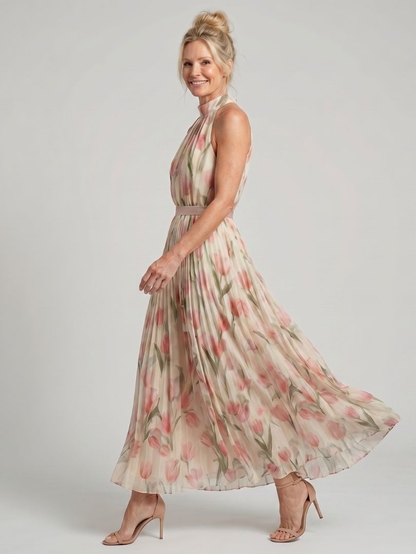 Aurelle | Midikleid mit Neckholder-Ausschnitt und Blumenmuster