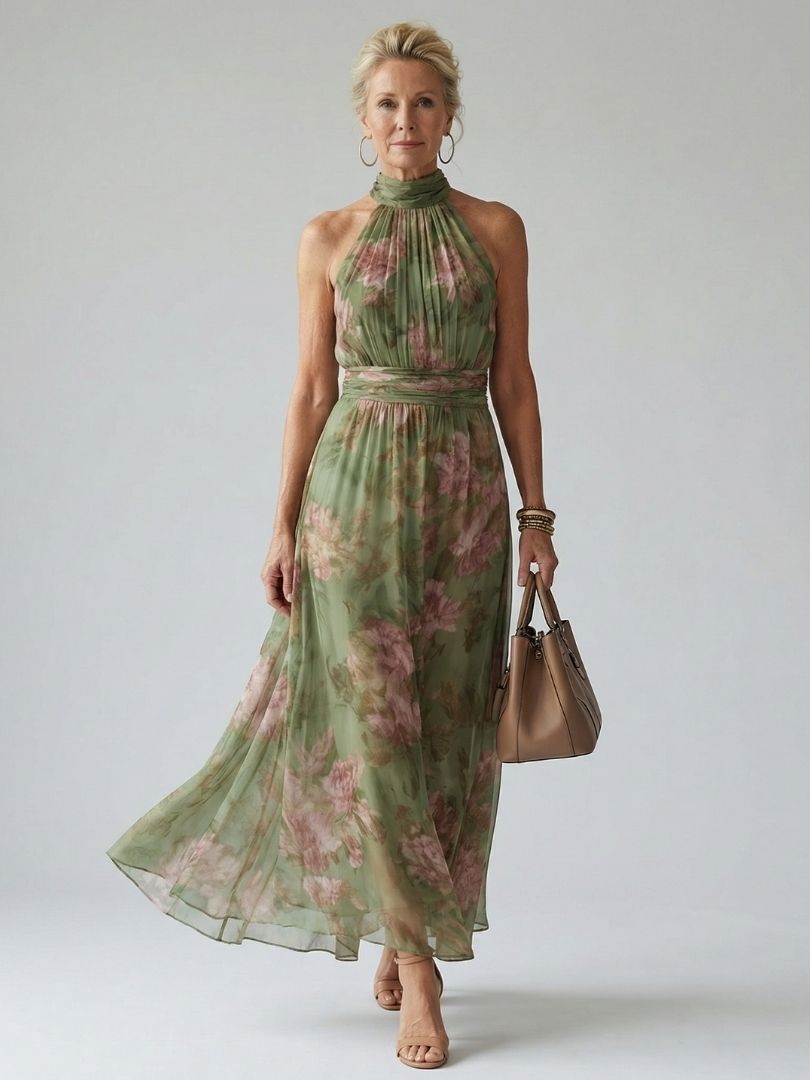 Mirelle | Midikleid mit gerafftem Neckholder-Ausschnitt