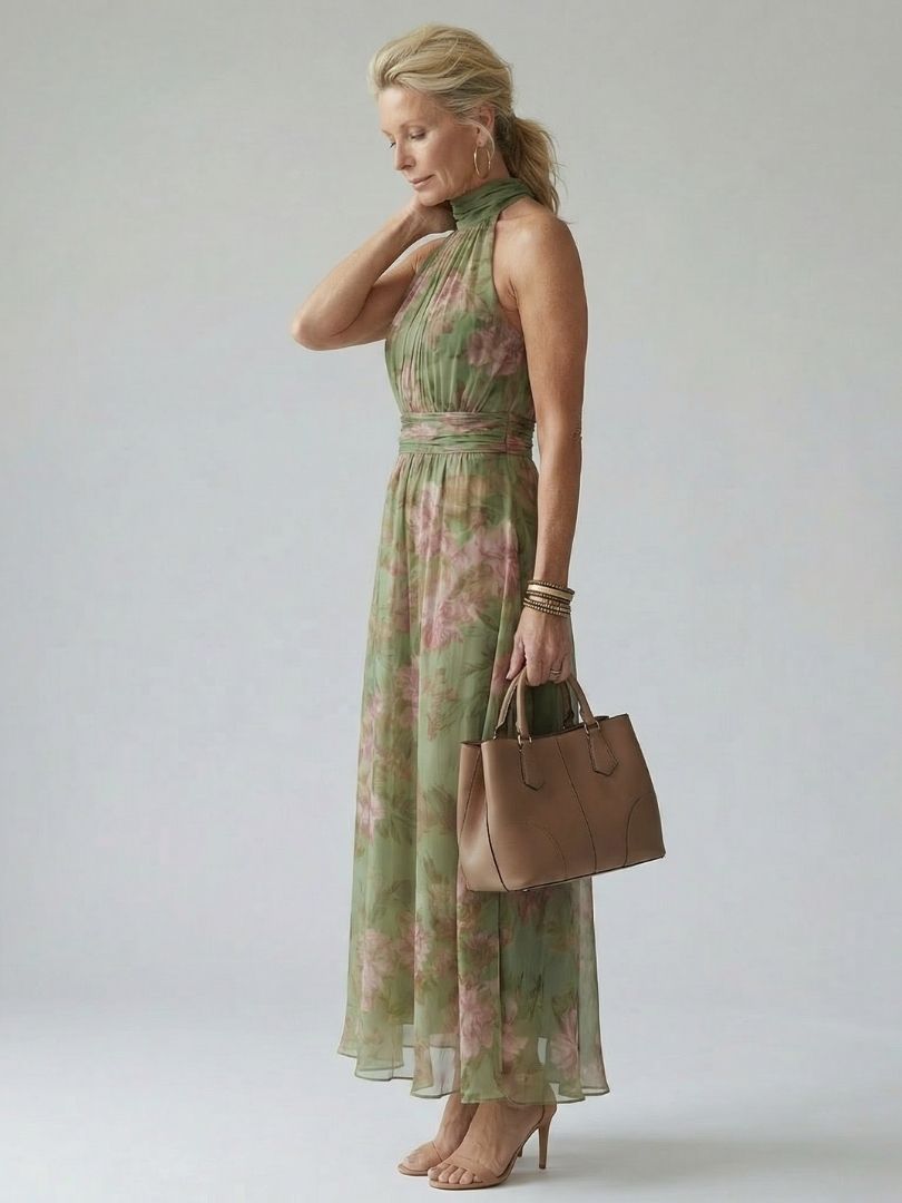 Mirelle | Midikleid mit gerafftem Neckholder-Ausschnitt