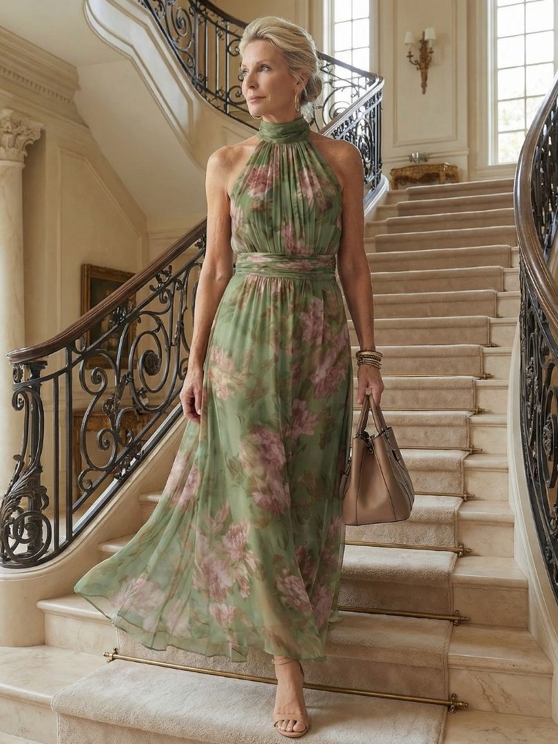 Mirelle | Midikleid mit gerafftem Neckholder-Ausschnitt