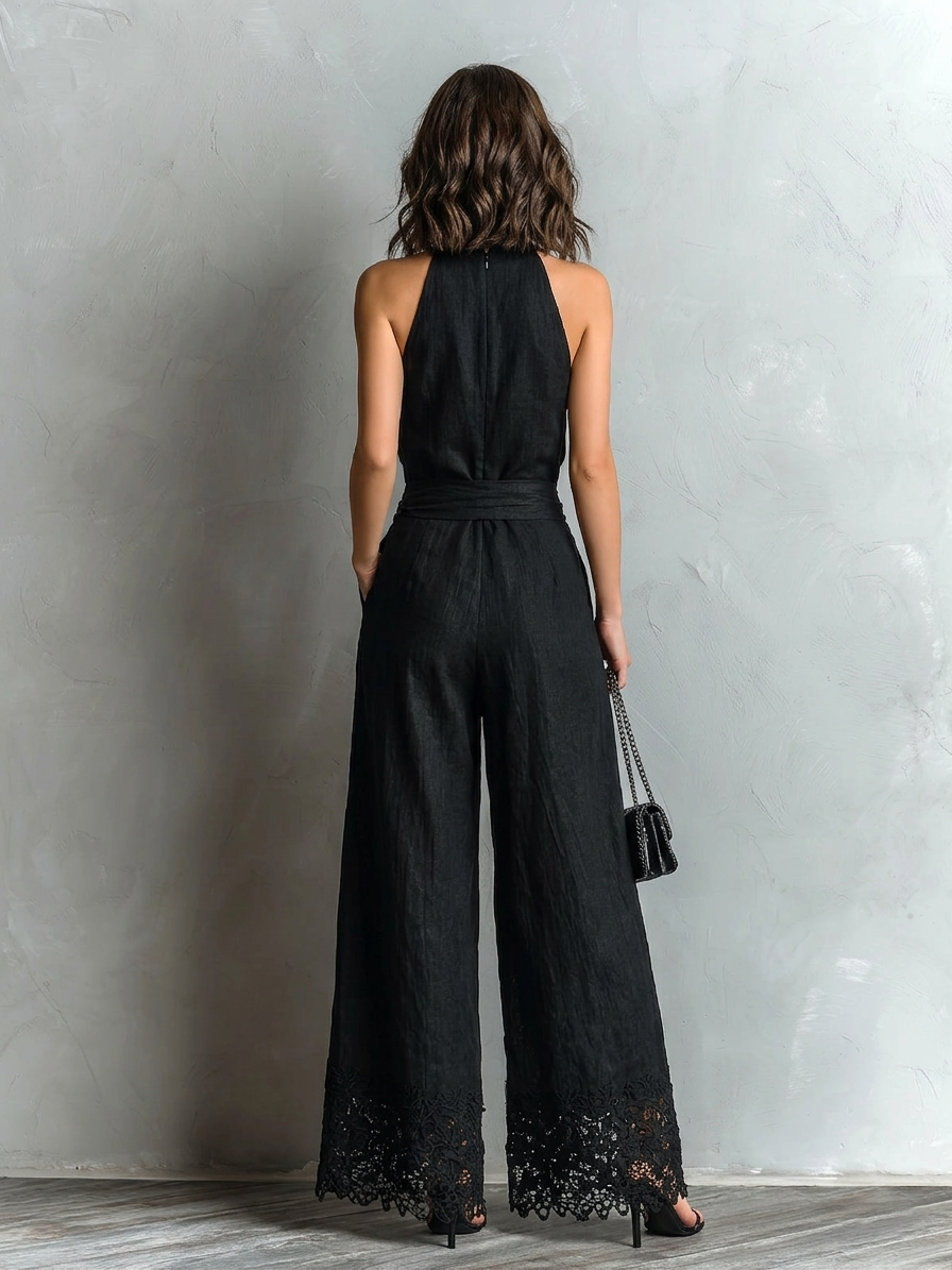 Avery | Set aus Neckholder-Top in Baumwoll-Leinen-Optik und weiter Hose