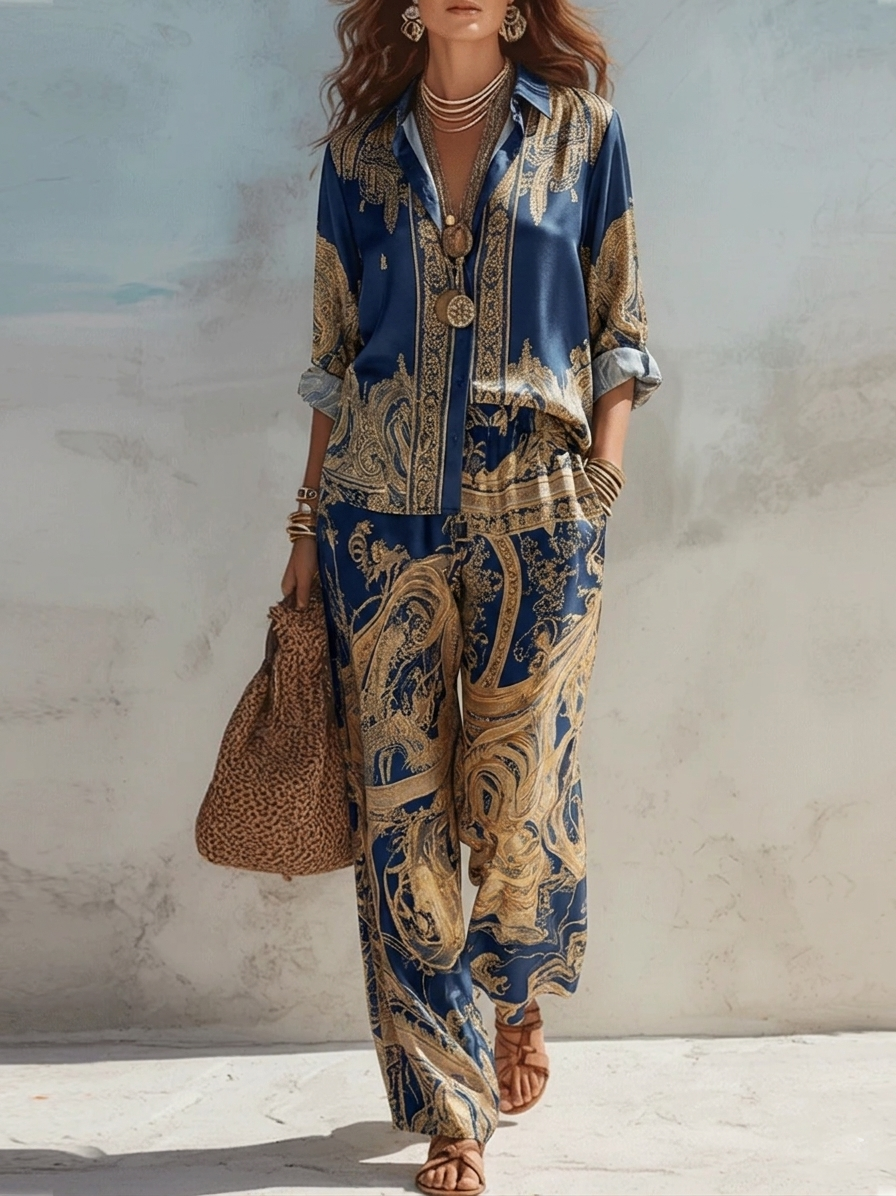 Imani | Zweiteiliges Set in Marineblau mit Barockmuster