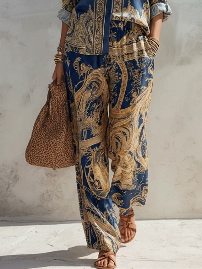 Imani | Zweiteiliges Set in Marineblau mit Barockmuster