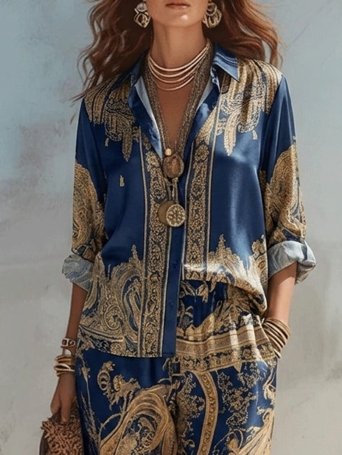 Imani | Zweiteiliges Set in Marineblau mit Barockmuster
