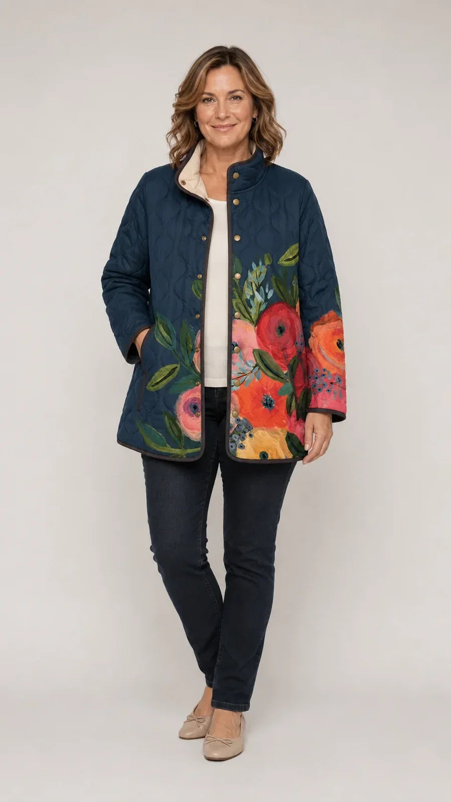Amaya Vintage-Blumen-Steppjacke – Ansicht 3