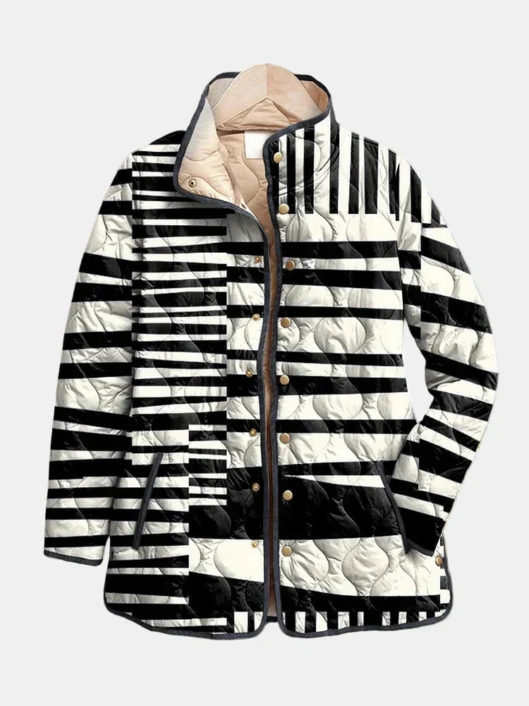 Miren Schwarz-Weiße Abstrakte Steppjacke – Ansicht 8