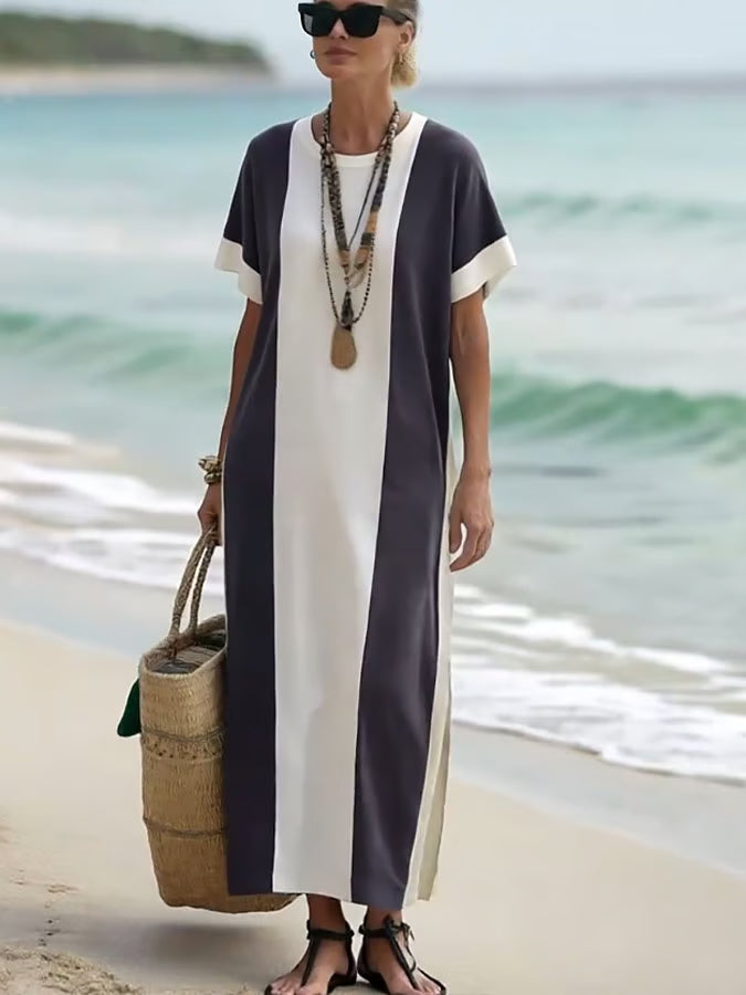 Langes Kleid mit eleganten Farbblöcken