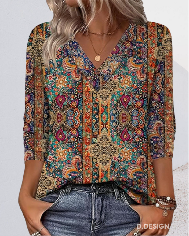 Coraline Retro-Bluse mit V-Ausschnitt – Ansicht 5