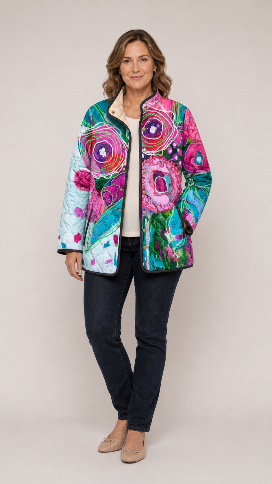 Isabella Elegante Blumen-Steppjacke – Ansicht 2