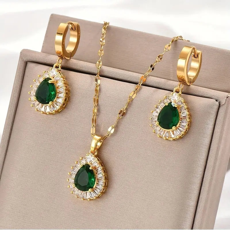 Emerald-Look Schmuckset – Ansicht 4