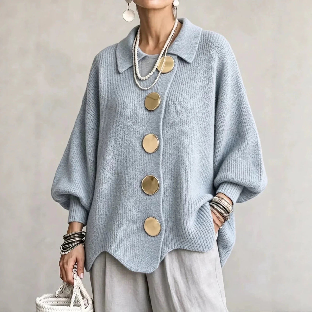 Karina Oversized Cardigan mit Kragen und Knöpfen – Ansicht 47