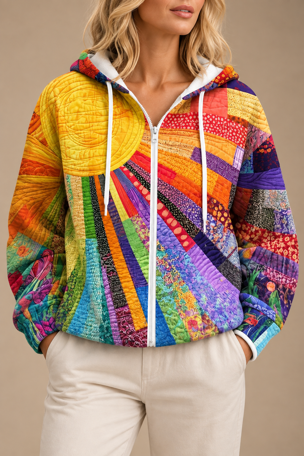 Raelyn Zip-Kapuzenjacke mit Sunshine-Patchwork – Ansicht 2