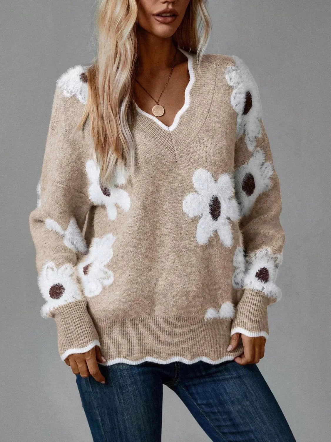Thea™ | Floraler V-Ausschnitt Pullover