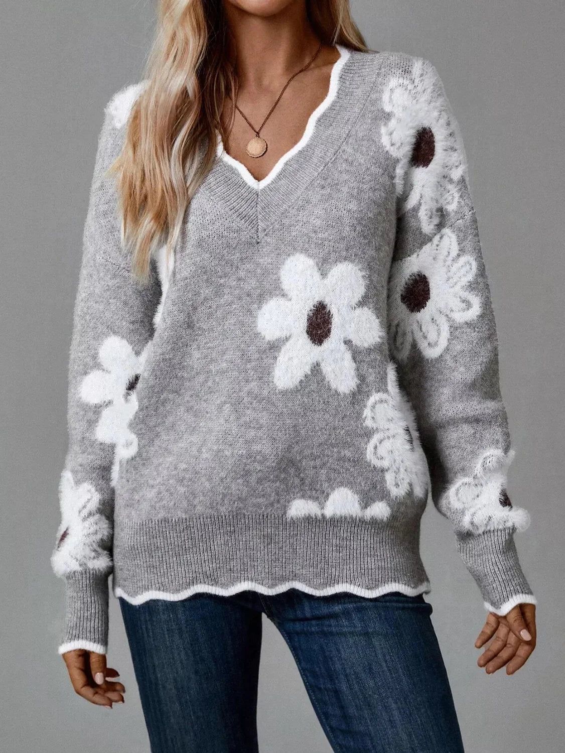 Thea™ | Floraler V-Ausschnitt Pullover