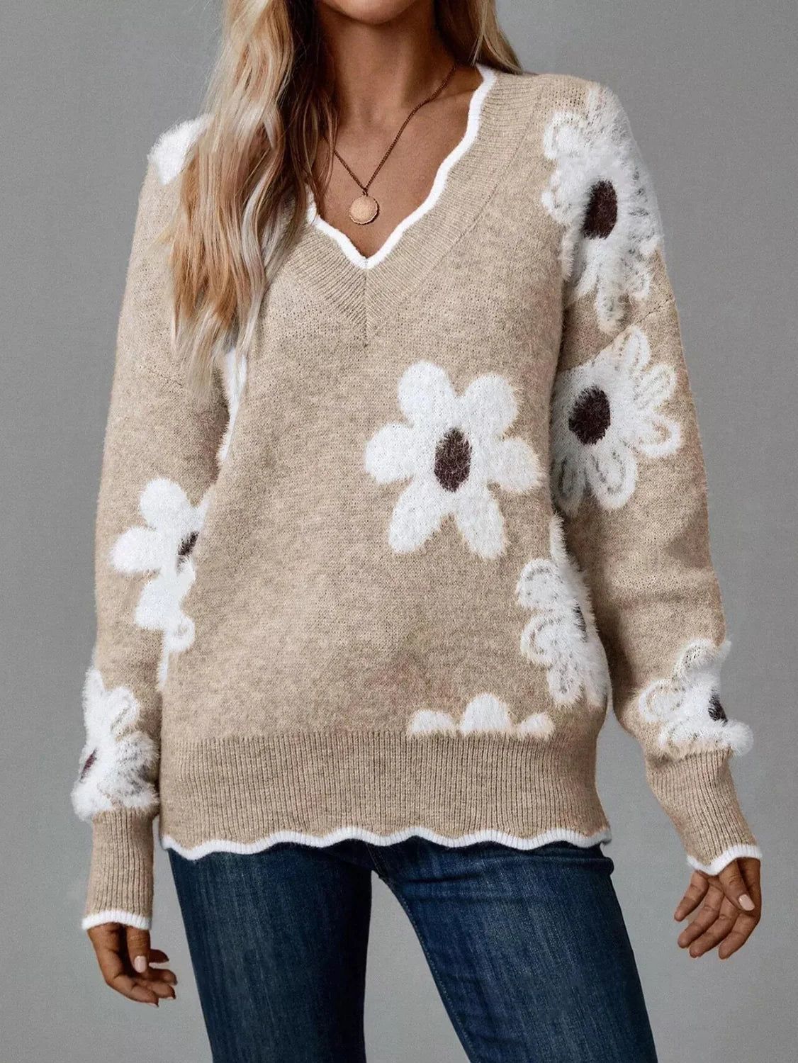 Thea™ | Floraler V-Ausschnitt Pullover