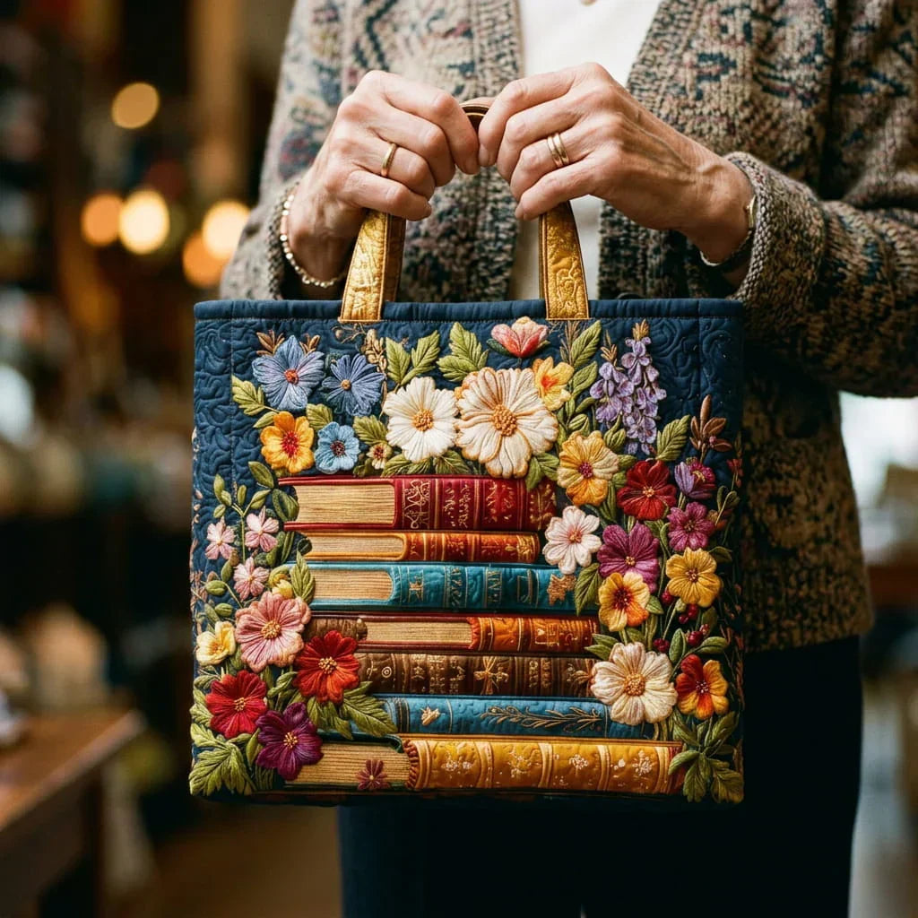 Shopper Blumendruck und Bücher – Ansicht 2