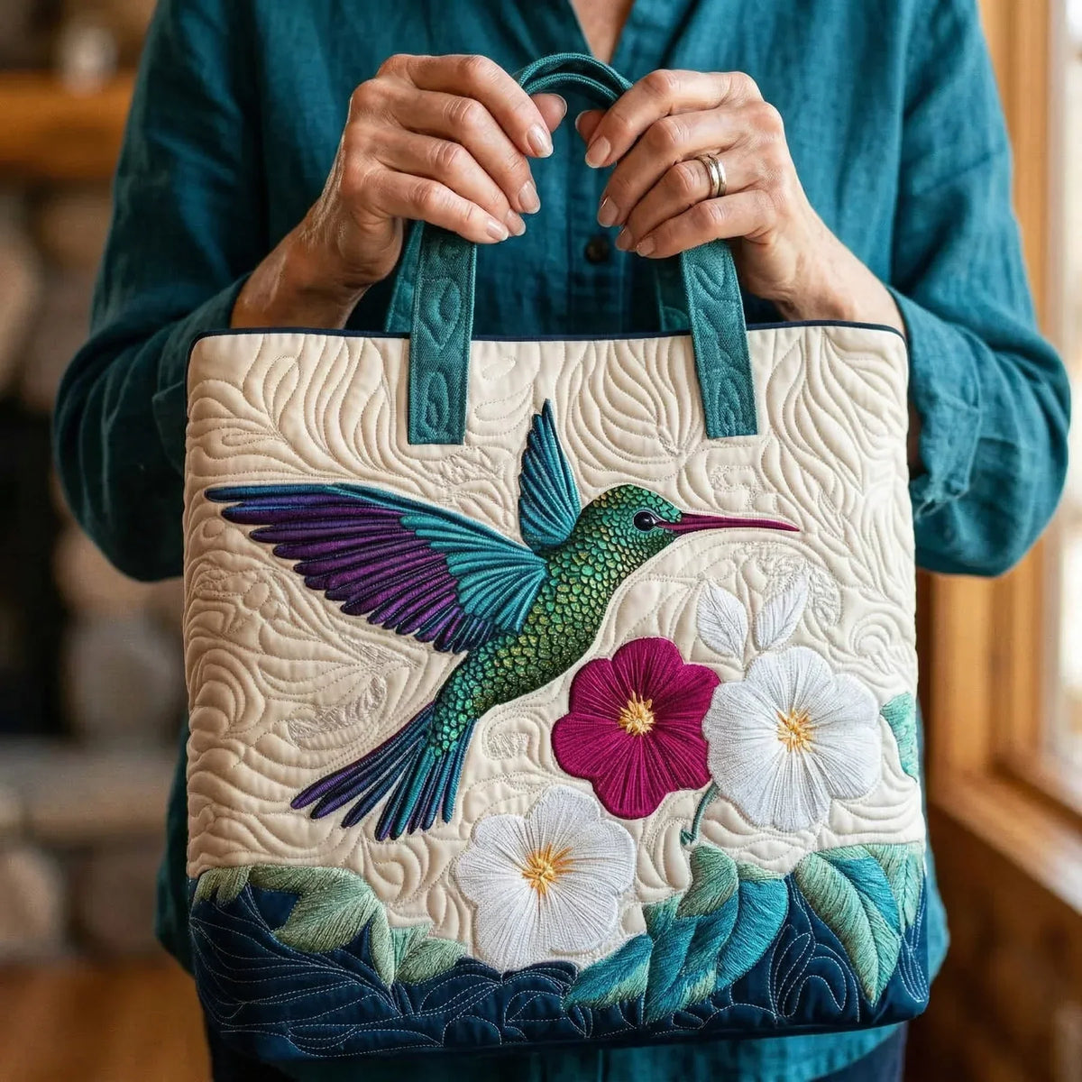 Shopper Kolibri und weiße Blume – Ansicht 2