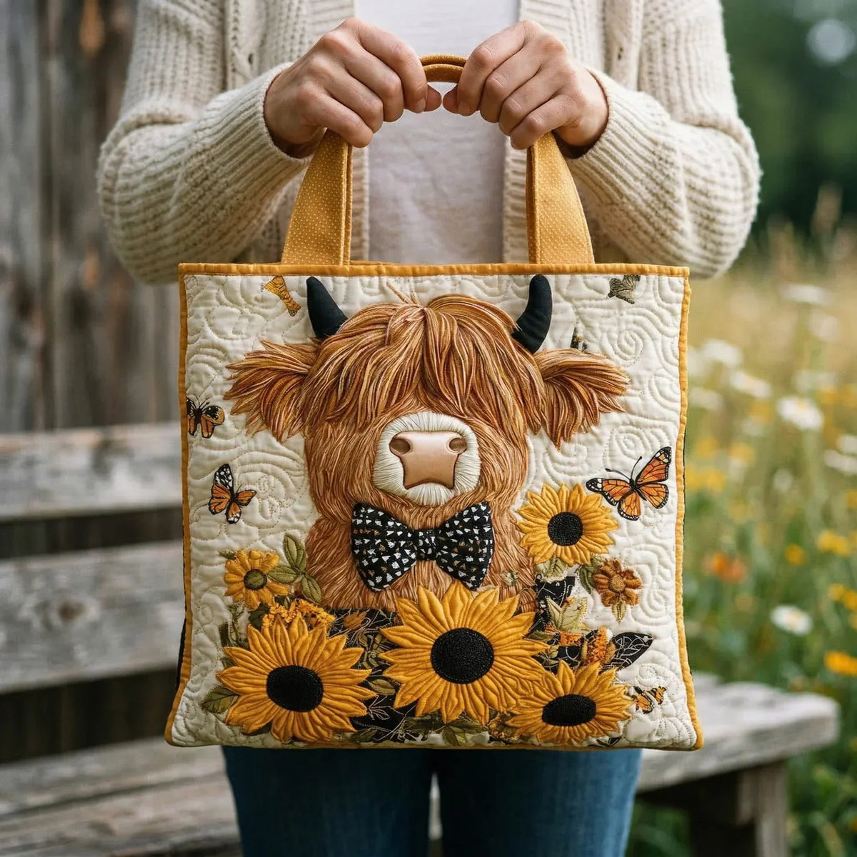 Shopper Highland-Kuh mit Sonnenblumen – Ansicht 2