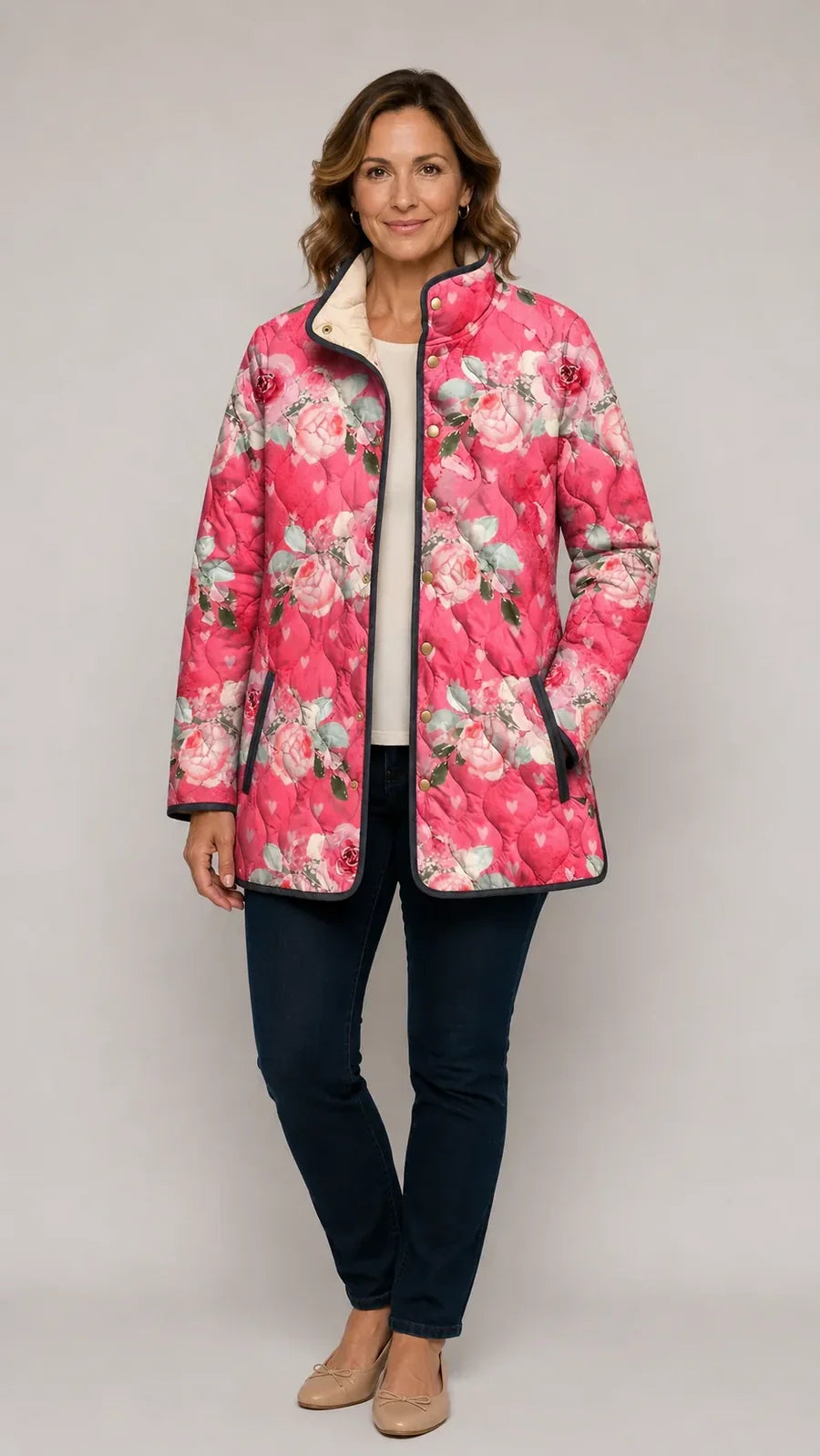 Freya Rosa-Blumen-Steppjacke – Ansicht 2