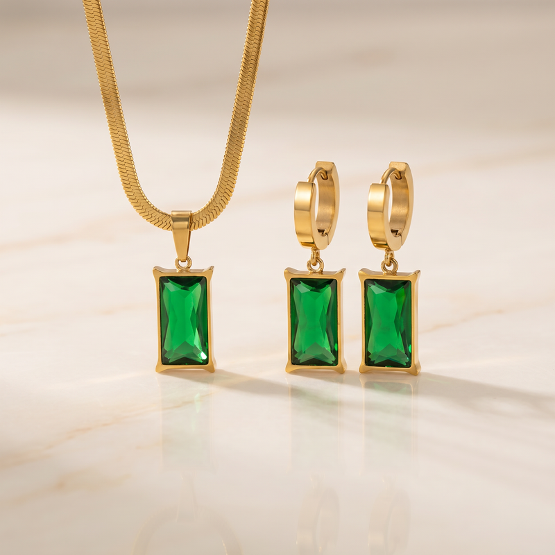 Emerald-Look Schmuckset