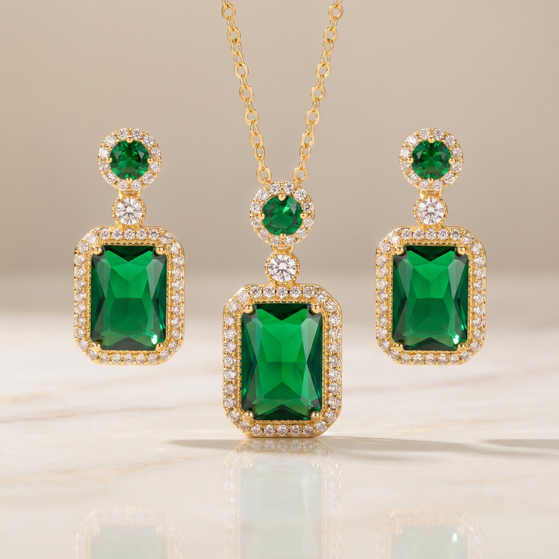 Emerald-Look Schmuckset