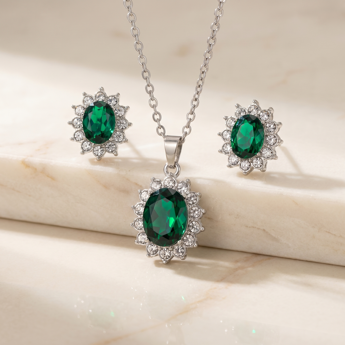 Emerald-Look Schmuckset