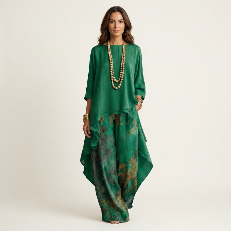 Carola tvådelat bomulls-siden-set – vy 15