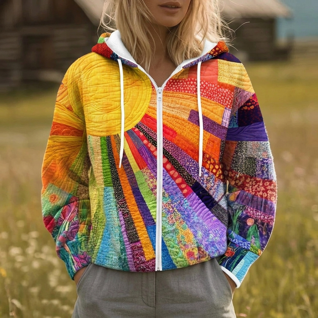 Rhealyn Zip-Kapuzenjacke mit Sunburst-Patchwork – Ansicht 3