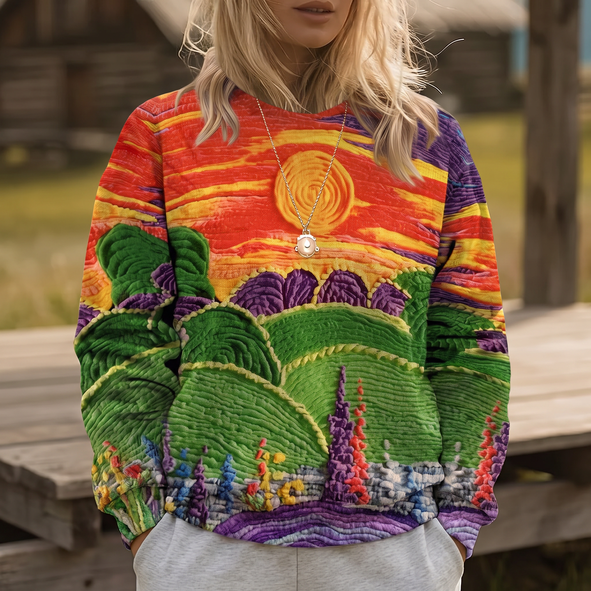 Ravella Pullover mit Sunset-Landschaft-Druck – Ansicht 7
