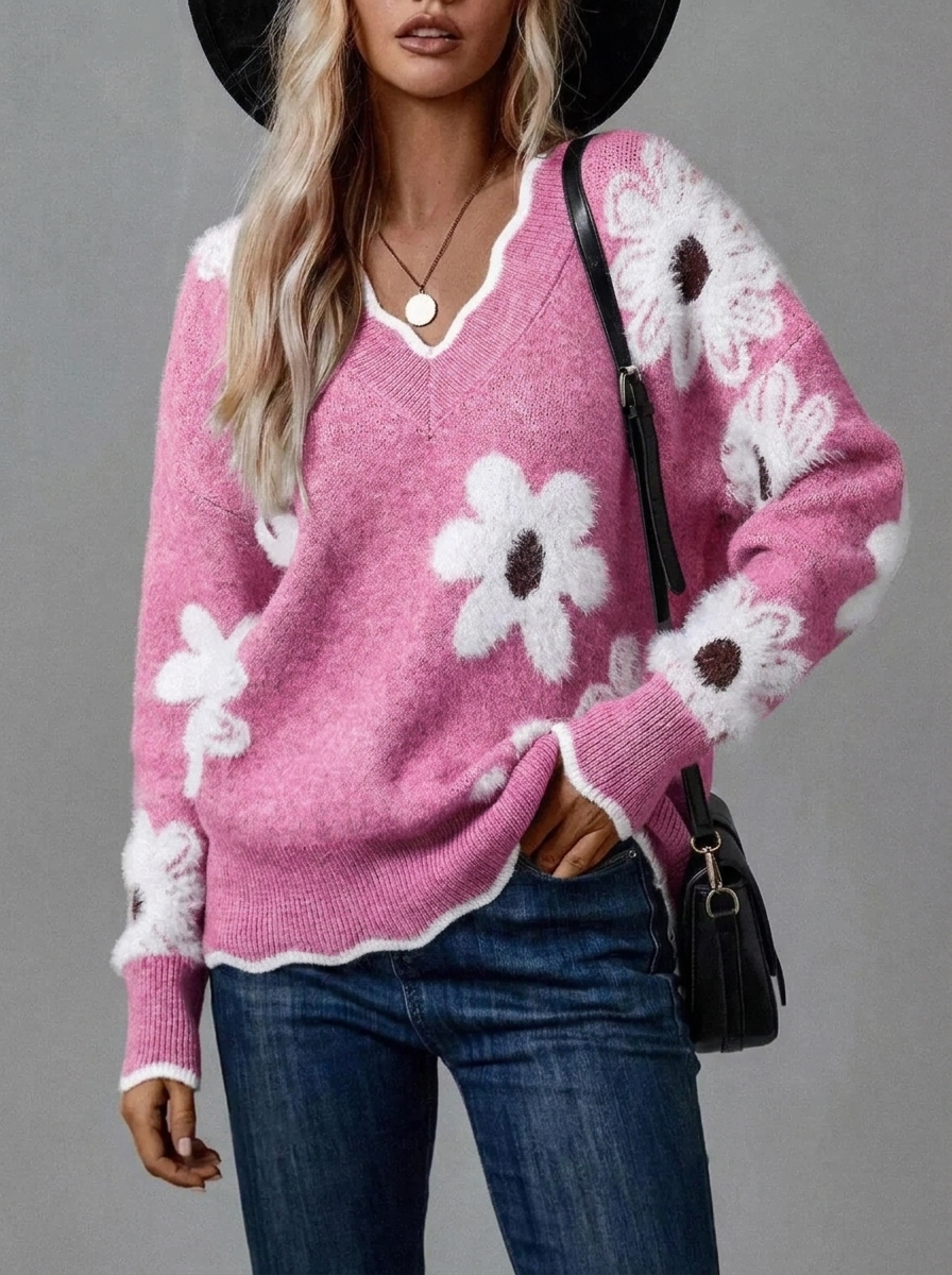 Thea™ | Floraler V-Ausschnitt Pullover