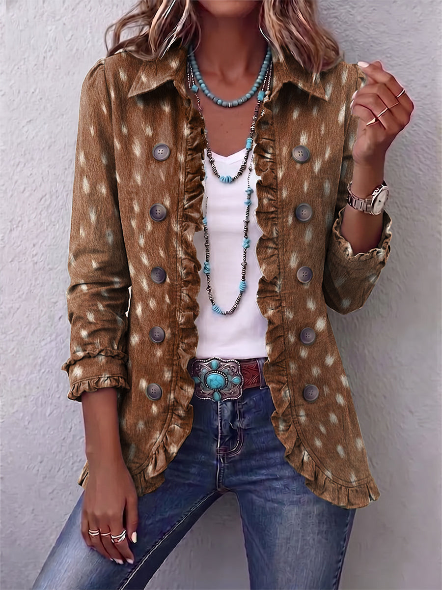 Elena Boho-Jacke Animal-Print Braun