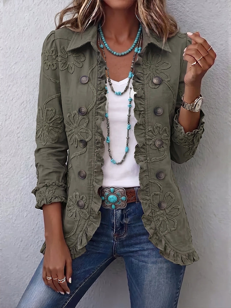 Alessandra Boho-Jacke mit Blumen-Druck Retro-Grün – Ansicht 7