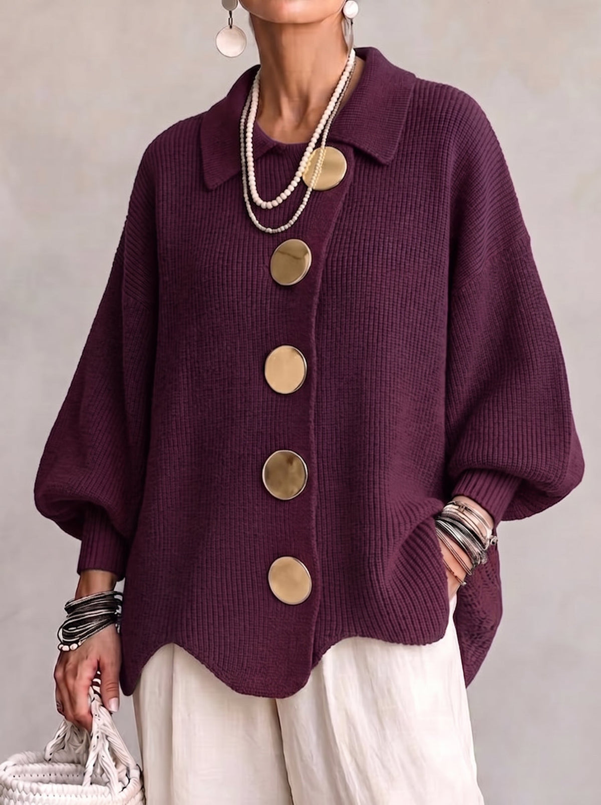 Karina Oversized Cardigan mit Kragen und Knöpfen – Ansicht 23
