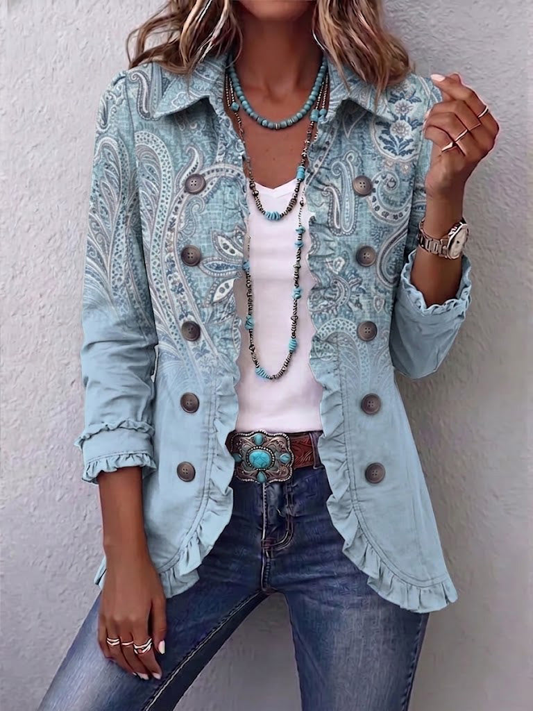Elvira Paisley-Jacke Vintage Himmelblau