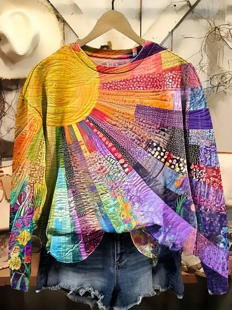 Lila Strickpullover mit Sonnenstrahlen-Design – Ansicht 7