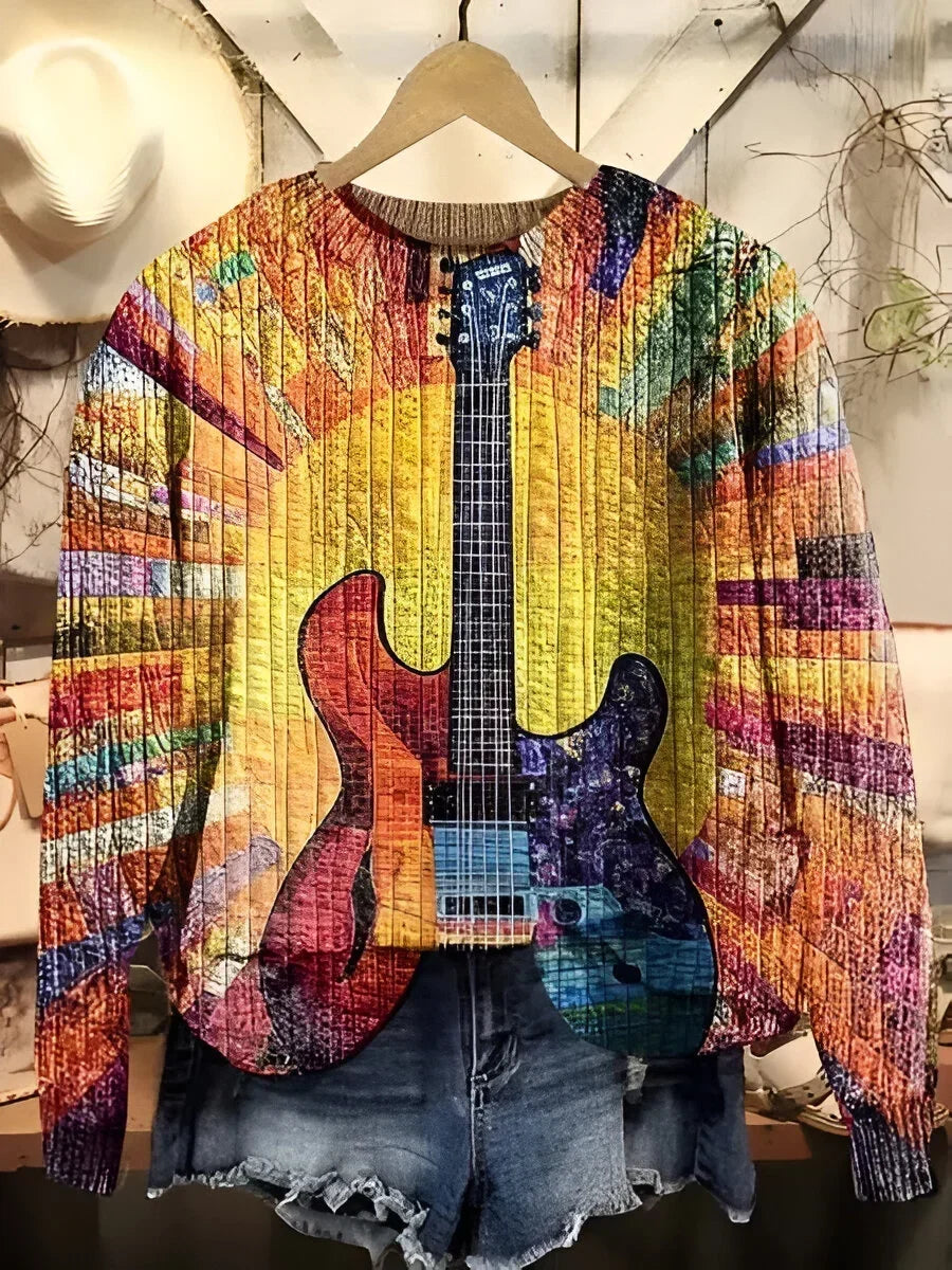 Elowen Boho-Sweatshirt mit Gitarren-Druck
