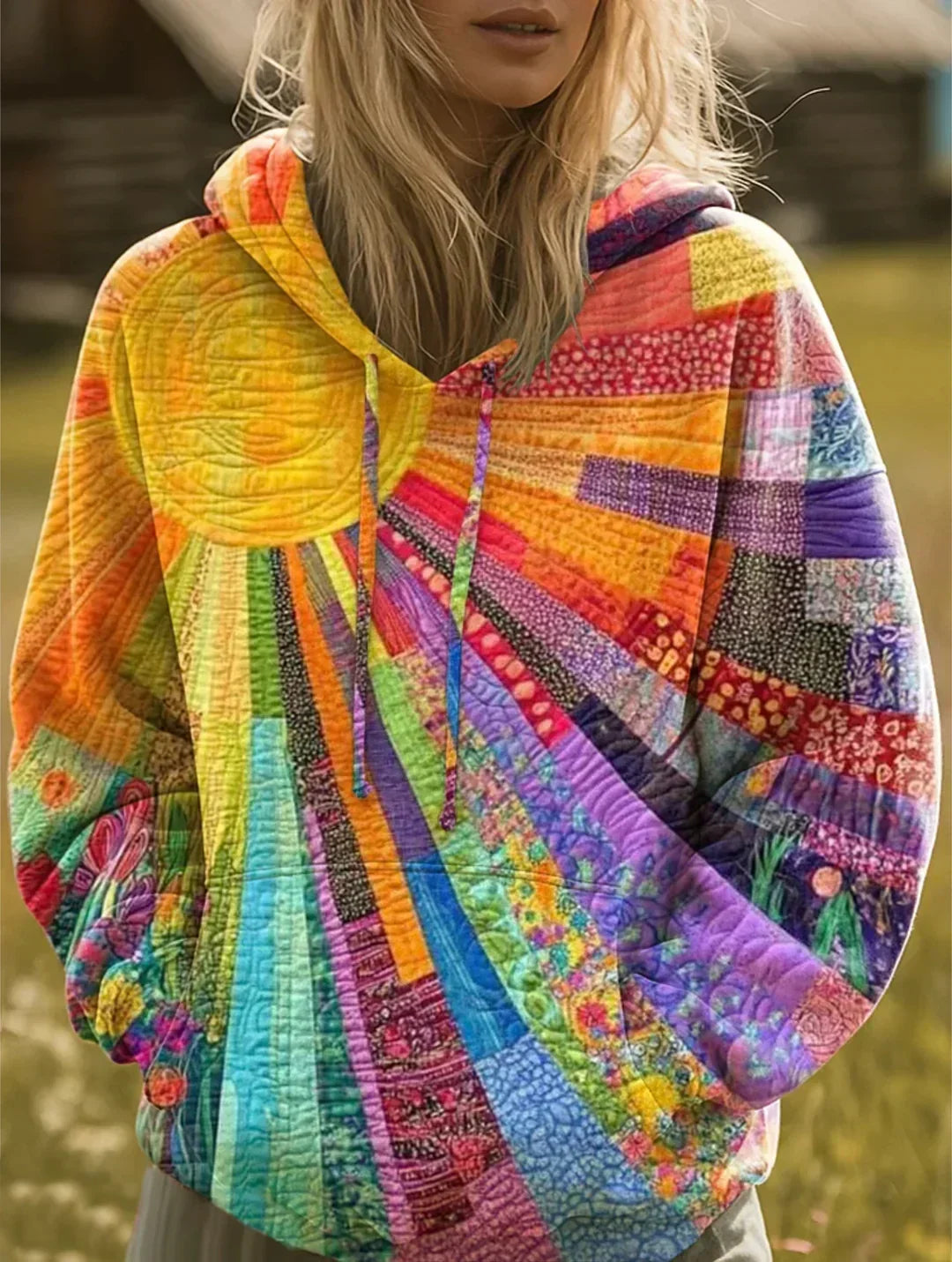 Aurora Patchwork-Sweatshirt bunt mit Kapuze – Ansicht 8
