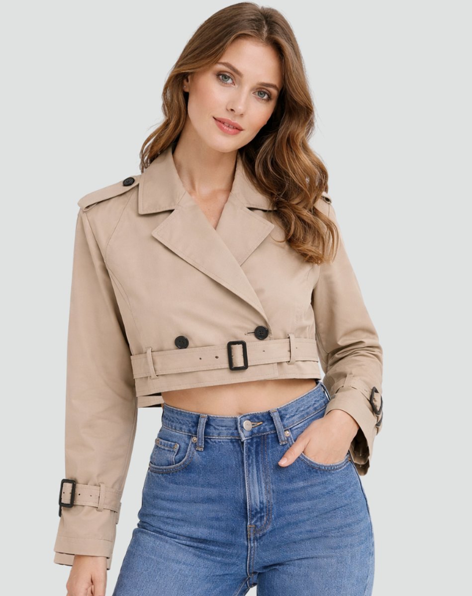 Juliana Cropped Trenchcoat mit Gürtel – Ansicht 12