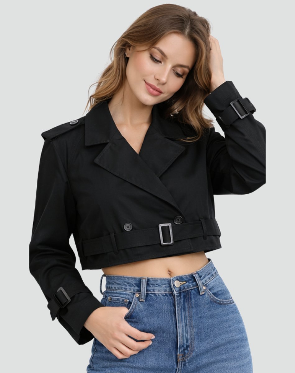 Juliana Cropped Trenchcoat mit Gürtel – Ansicht 3