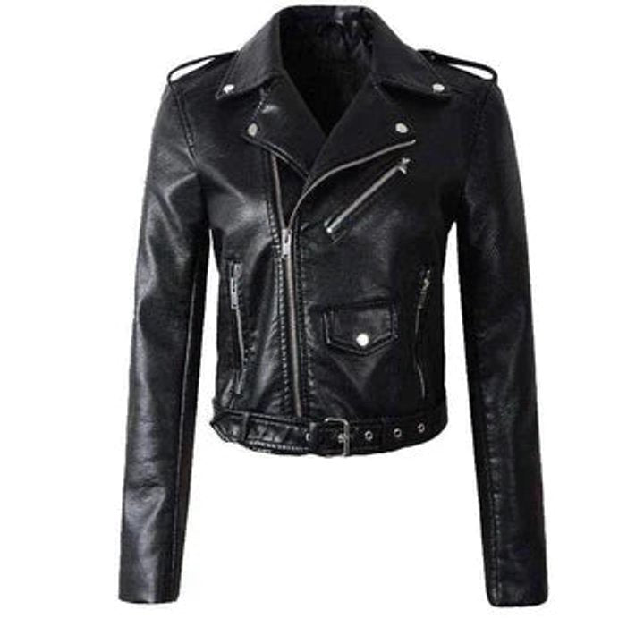 Rachel Cropped Moto-Jacke mit Gürtel – Ansicht 7