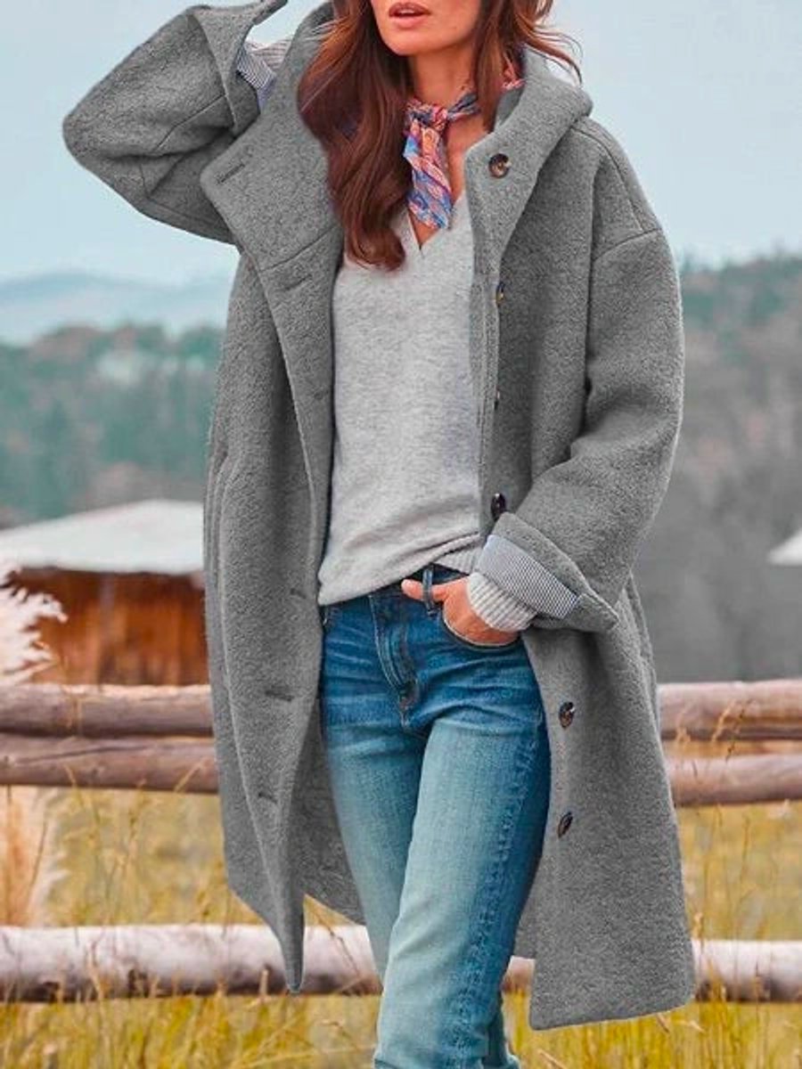 Eleanor Longline-Mantel mit Kapuze und Knopfleiste – Ansicht 24