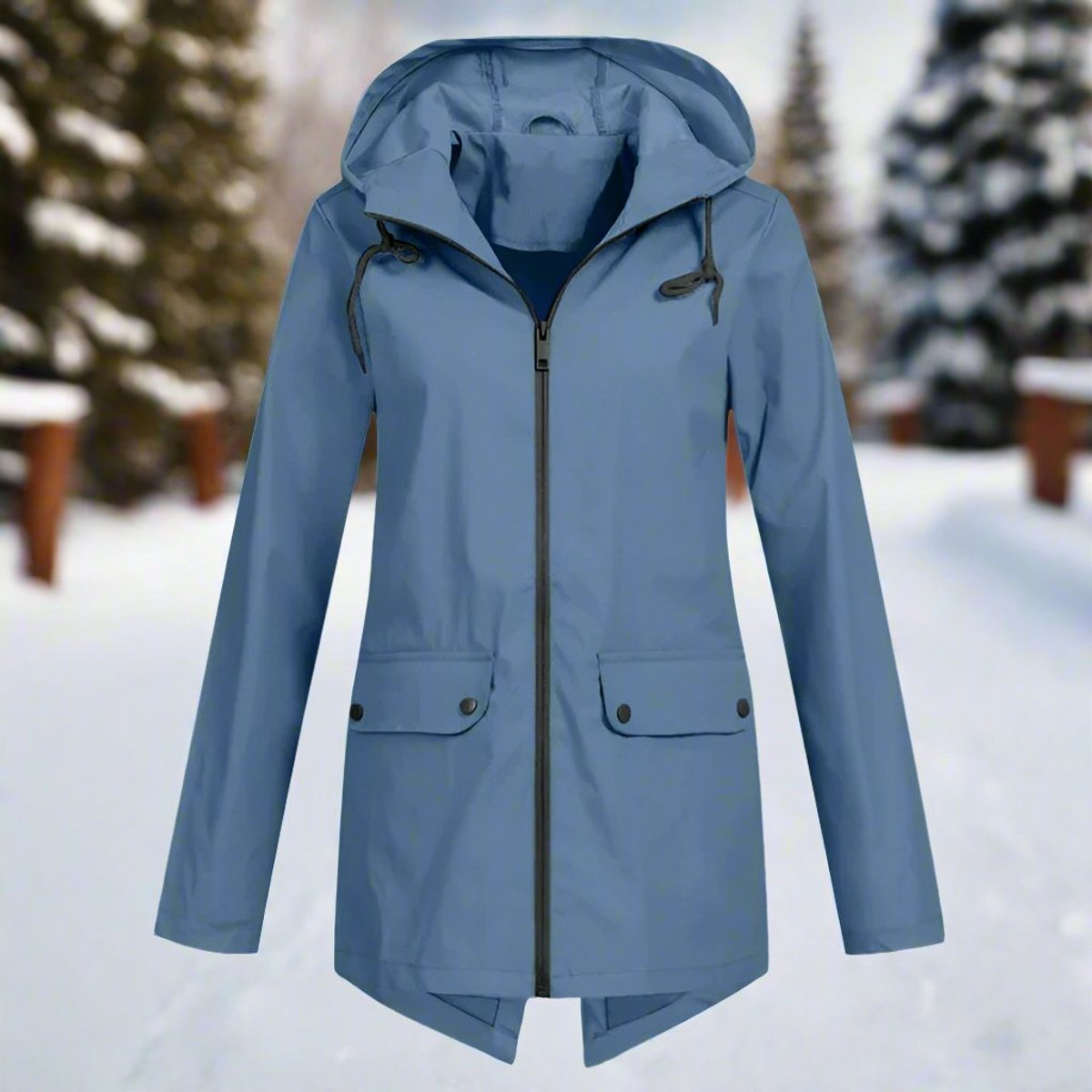 Lorraine Wasserabweisende Regenjacke (Lang) mit Kapuze – Ansicht 2