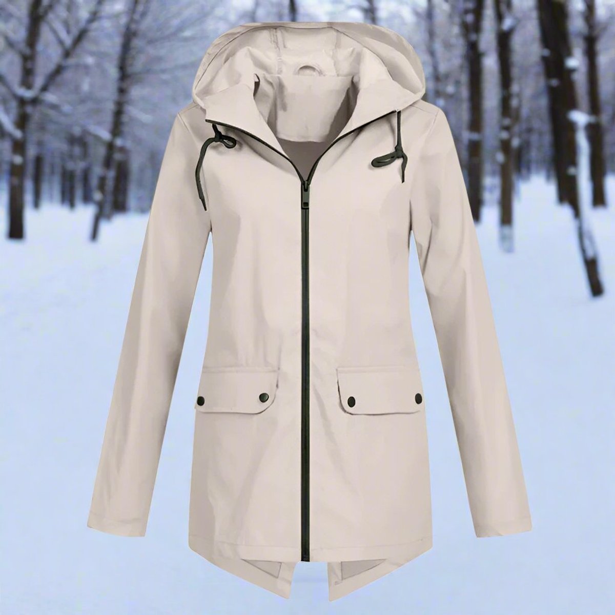 Lorraine Wasserabweisende Regenjacke (Lang) mit Kapuze – Ansicht 19